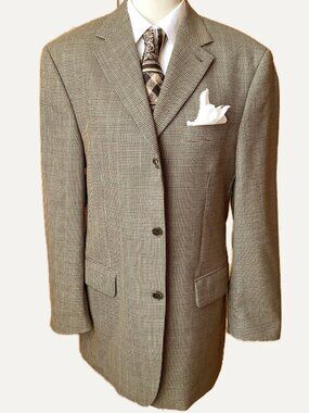 Tommy Hilfiger Sport Coat Blazer 40R Houndstooth Wool Men 3 Button